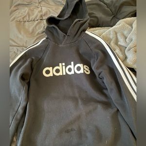 black and white adidas hoodie, string isn’t in hood